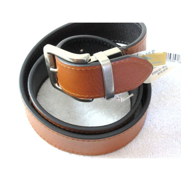 Tommy Bahama Men's Flipside Reversible Leather Belt Black Tan Marlin Buckle NWT - Picture 4 of 8